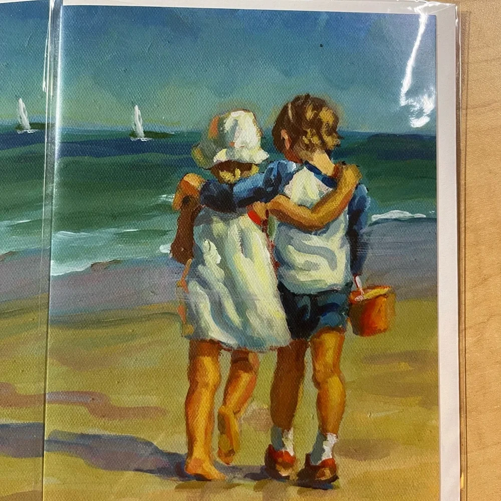 15 assorted artistic blank sealed greeting cards with envelopes, kids on beach